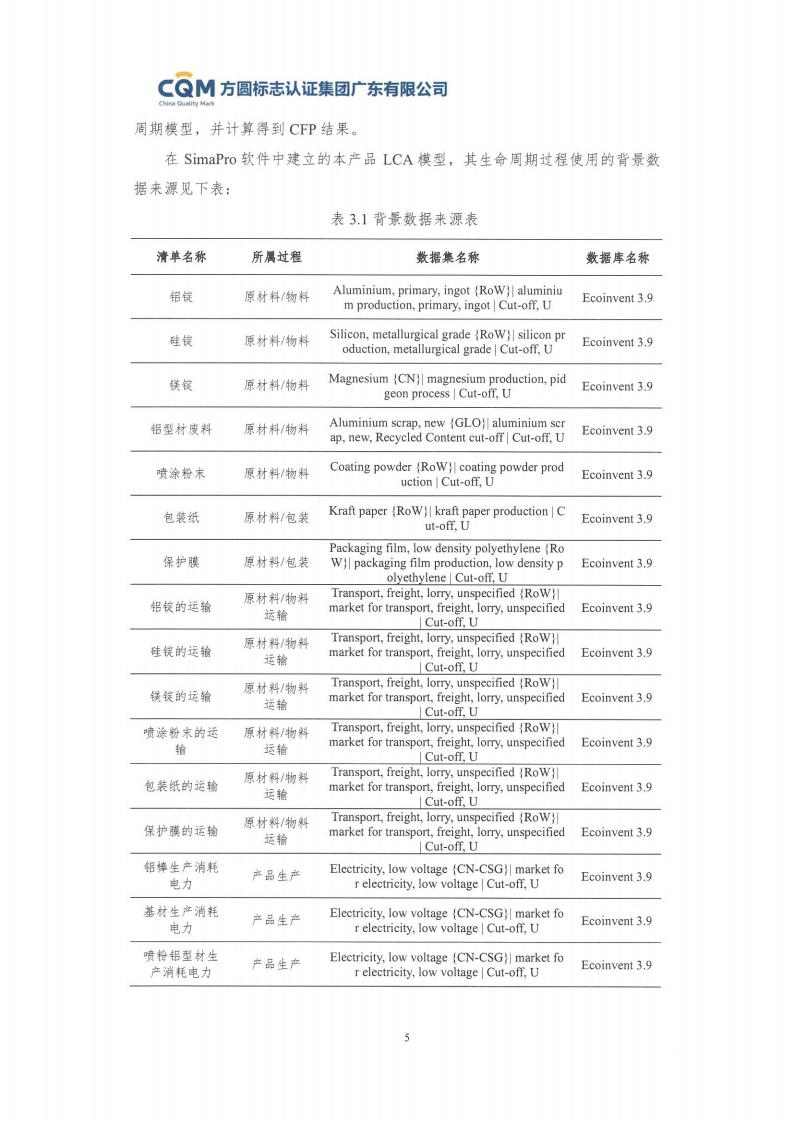 09鋁合金建筑型材（噴粉型）產(chǎn)品碳足跡評價(jià)報告-方圓蓋章(圖11)