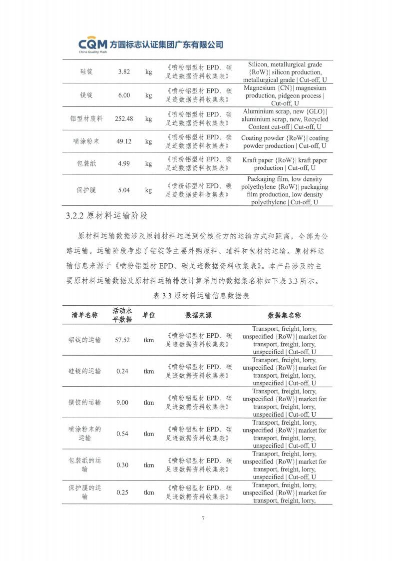 09鋁合金建筑型材（噴粉型）產(chǎn)品碳足跡評價(jià)報告-方圓蓋章(圖13)
